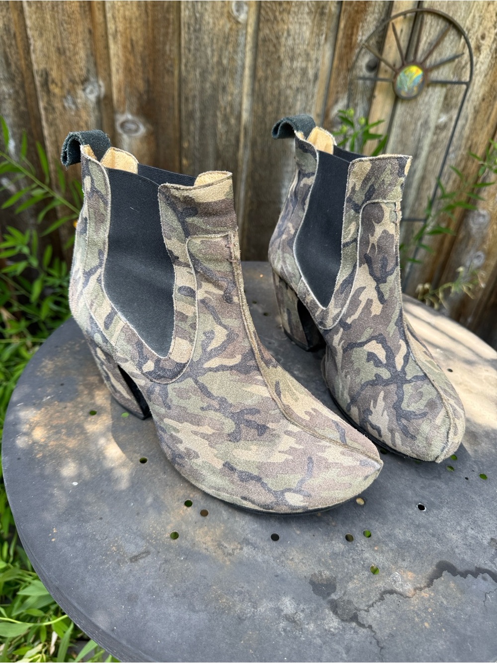 John Fluevog Ranger Suede Camo Chelsea Ankle Boots